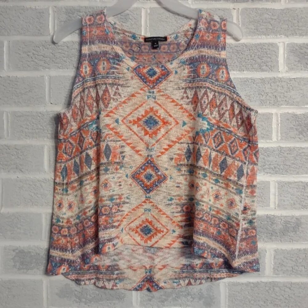 Signature Studio Women's Western Tribal Print Aztec Tank Muscle Tee Size Medium